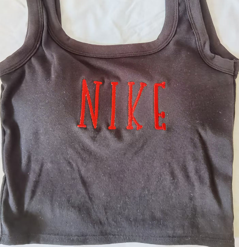 Embroidered Cute N!KE Padded Crop Tank Top 5 Trendy Colors
