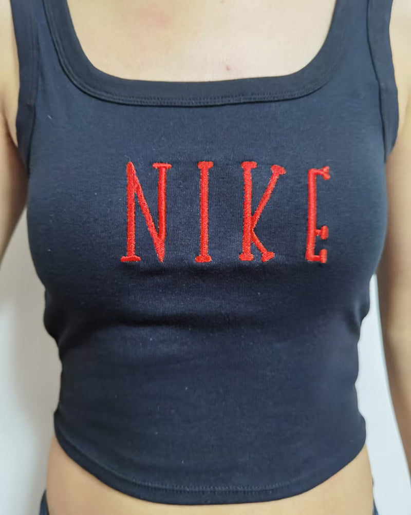 Embroidered Cute N!KE Padded Crop Tank Top 5 Trendy Colors