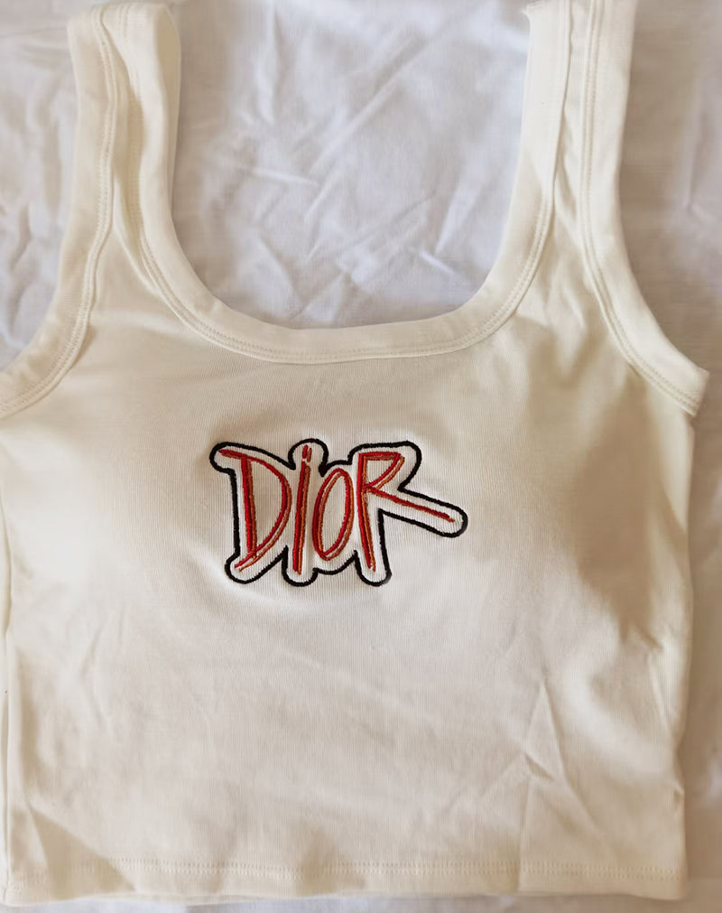 Embroidered Triple Lines D!or Padded Crop Tank Top 5 Trendy Colors